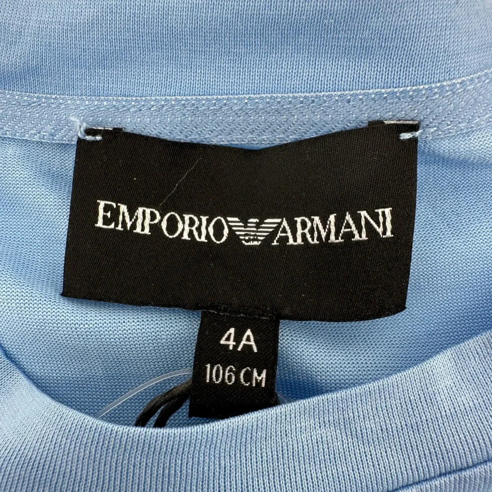 Emporio Armani Kids Light Blue Flocked Logo T-Shirt Size 4A 106cm NWT